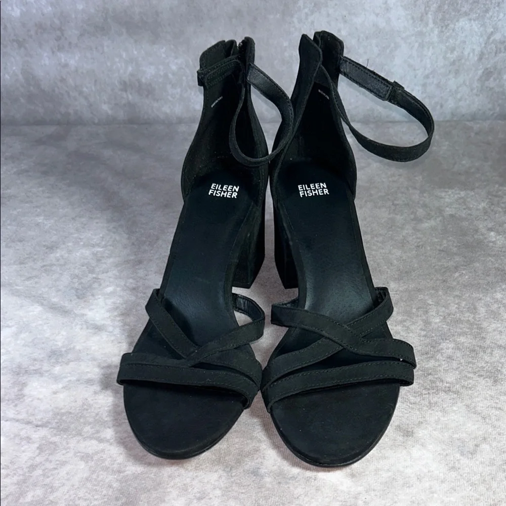 NWOT Eileen Fisher Black Women's Sandals Heeled Sz 13 Block Heel Summer